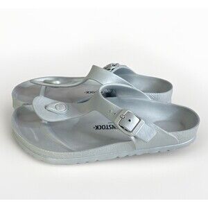 NWOT Birkenstock Gizeh Essentials EVA Sandals Size 36 Women’s 5 Metallic Silver